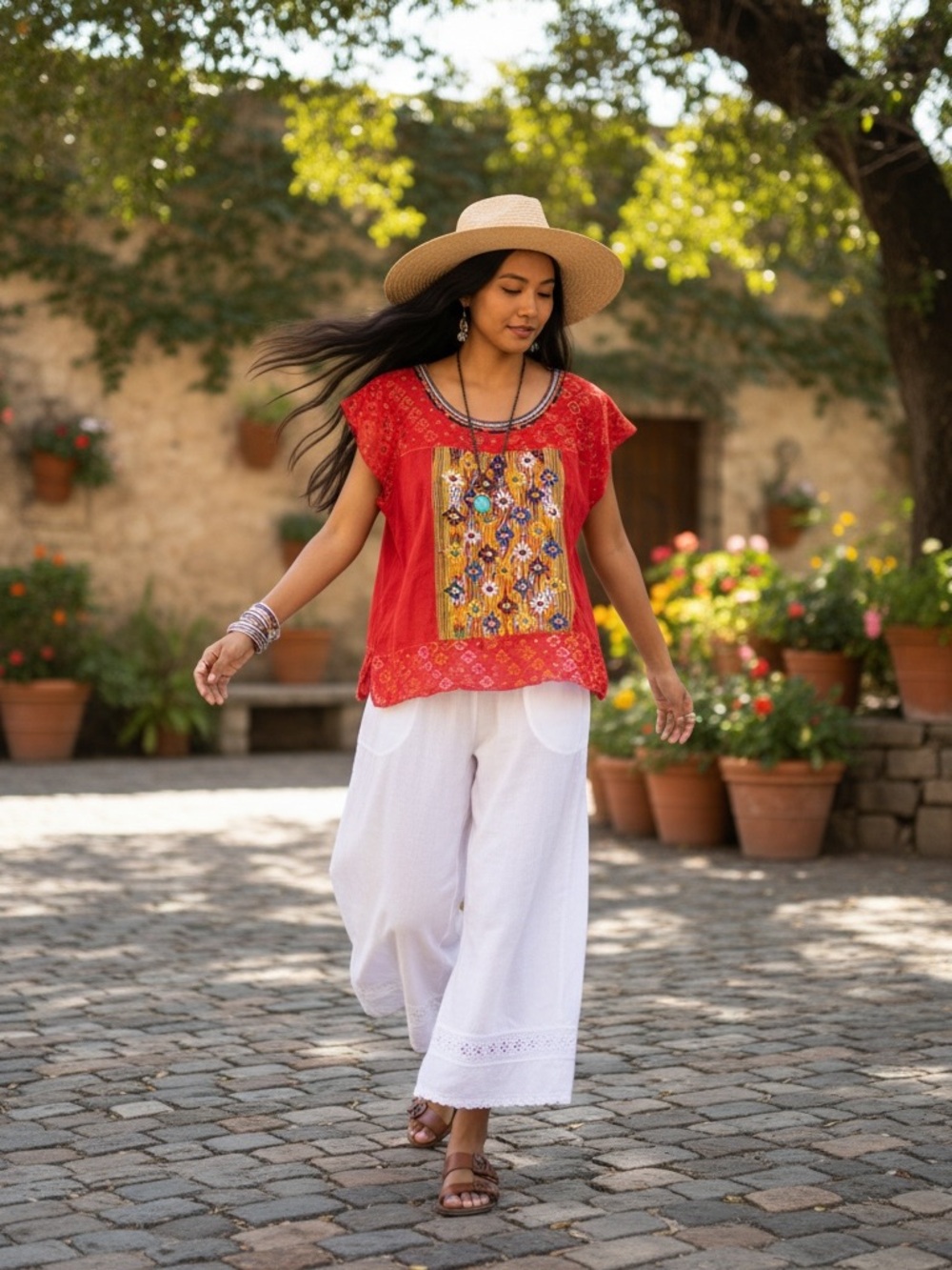 Anthropologie Tiny embroidered fiesta bohemian Top M